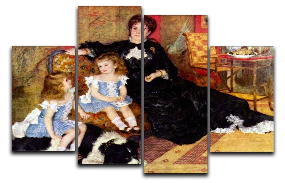 A 4-split canvas artwork featuring Renoir's Portrait of Mrs. Charpentier and her children, showcasing vibrant colors and soft brush strokes.